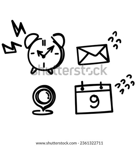 hand drawn doodle time calendar and location illustration vector