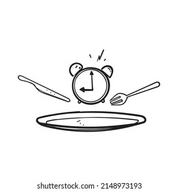 hand drawn doodle time eat lunch icon illustration vector