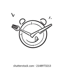 hand drawn doodle time eat lunch icon illustration vector