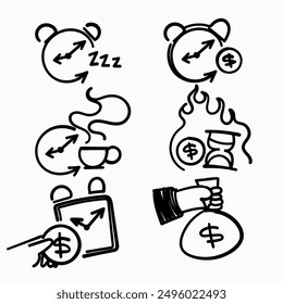 Ilustración relacionada con la gestión del tiempo de doodle dibujado a mano