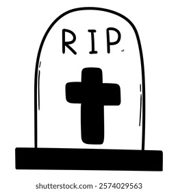 Hand drawn doodle tombstone or gravestone isolated on white background. Vector illustration.