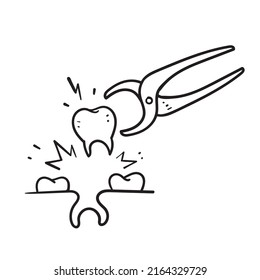 hand drawn doodle tooth extraction illustration icon isolated