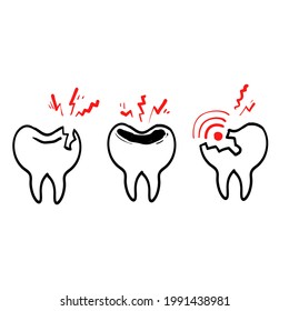 hand drawn doodle toothache illustration icon isolated