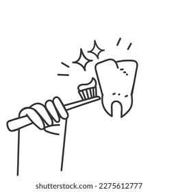 hand drawn doodle toothbrush with toothpaste to clean tooth illustration vector
