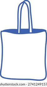 Hand drawn doodle tote bag, blue outline vector illustration isolated on white background, eco shopping concept
