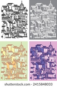 Hand drawn doodle town. Vector illustration.