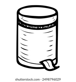 Hand drawn doodle of a trash can with a pedal for opening. Interior Design. House cleaning. Vector outline line art illustration.