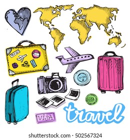  Hand drawn doodle  travel illustration. Vector illustration.