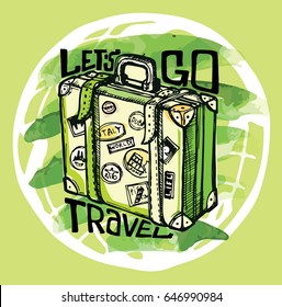 Hand drawn doodle travel illustration. Let's go travel