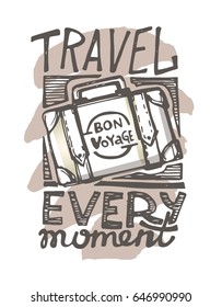 Hand drawn doodle travel illustration. Let's go travel