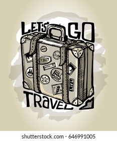 Hand drawn doodle travel illustration. Let's go travel