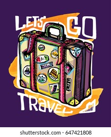 Hand drawn doodle travel illustration. Let's go travel