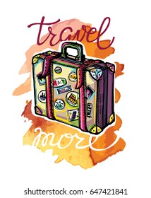 Hand drawn doodle travel illustration. Let's go travel
