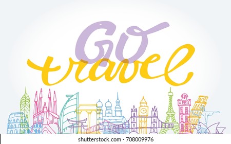 Hand drawn doodle travel illustration. Go travel!