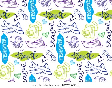 Hand drawn doodle travel pattern.