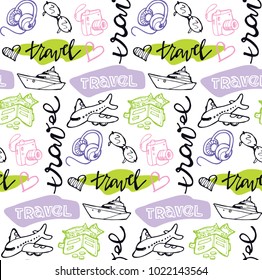 Hand drawn doodle travel pattern.