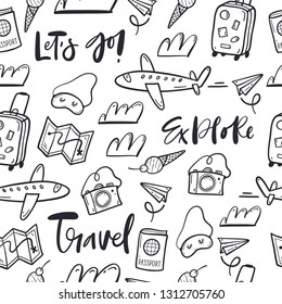 Hand drawn doodle travel pattern