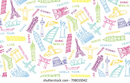 Hand drawn doodle travel pattern