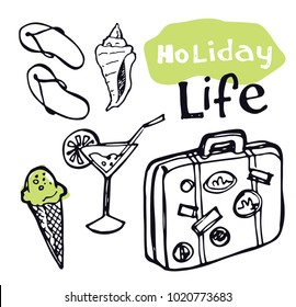 Hand drawn doodle travel set