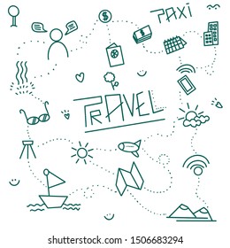 Hand drawn, doodle travel set can use for design, Travel concept.
