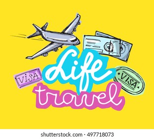 Hand drawn doodle travel vector set. Travel life illustration.