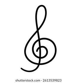 Hand drawn doodle treble clef isolated on white background. Vector illustration.