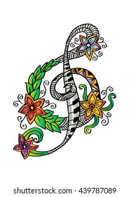 Hand drawn doodle treble clef.