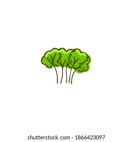 Hand drawn doodle tree, bush. Summer, bright green foliage.