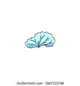 Hand drawn doodle tree, bush. Winter, covered in snow, light blue.