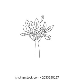 hand drawn doodle tree in continuous line art style