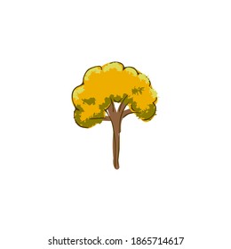 Hand drawn doodle tree. Fall, autumn, yellow, orange foliage.