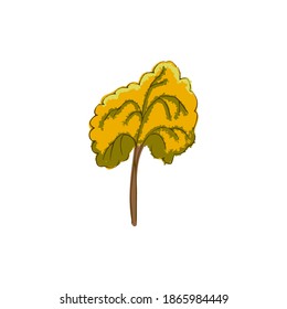 Hand drawn doodle tree. Fall, autumn, yellow, orange foliage.