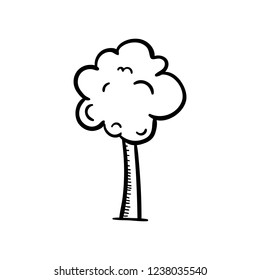 Hand drawn doodle tree icon. Black sketch. Sign symbol. Decoration element. Isolated on white background. Flat design. Vector illustration.