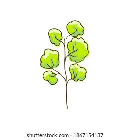 Hand drawn doodle tree. Spring, light green, young, fresh.