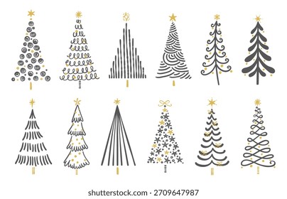 Handgezeichnete Doodle-Bäume, niedliches Design, ideal für Weihnachts-Verpackungspapier, Stoffe, Banner, Tapeten - Vektordesign