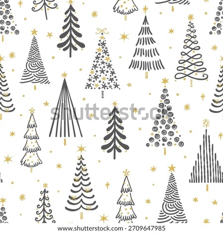 Hand drawn doodle trees seamless pattern, background, cute design, great for Christmas wrapping paper, fabrics, banners, wallpapers - vector design
