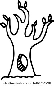 Handgezeichneter Doodle-Tree mit hohl. Einfache dicke schwarze Linie. Birke, Apfel. Bestens für Design der Natur und Kinderfarbenbuch. Umweltkonzept. Vektorillustration einzeln auf weißem Hintergrund.