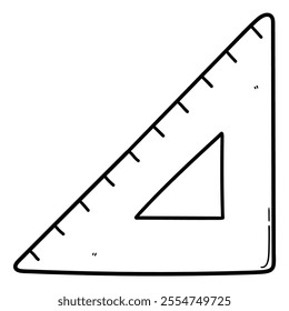 Hand drawn doodle triangle ruler isolated on white background. Vector illustration.