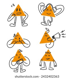 hand drawn doodle triangle shape character gesture collection illustration