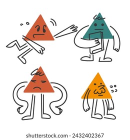 hand drawn doodle triangle shape character gesture collection illustration
