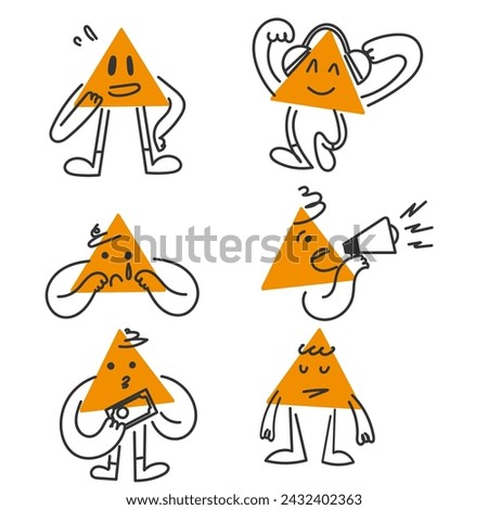 hand drawn doodle triangle shape character gesture collection illustration
