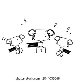 hand drawn doodle trophy winner podium icon isolated 