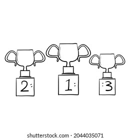 icono de podio del ganador del trofeo dibujado a mano aislado 