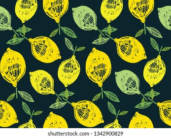 Hand drawn doodle tropical fruit pattern background - citrus mix