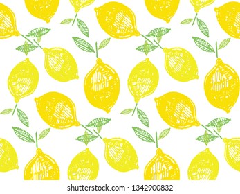 Hand drawn doodle tropical fruit pattern background - citrus mix