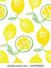 Hand drawn doodle tropical fruit pattern background - citrus mix