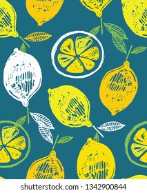 Hand drawn doodle tropical fruit pattern background - citrus mix