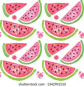 Hand drawn doodle tropical fruit pattern background - watermelon