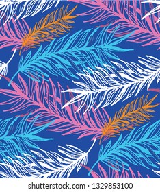 Hand drawn doodle tropical leaf pattern background