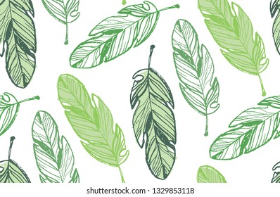 Hand drawn doodle tropical leaf pattern background